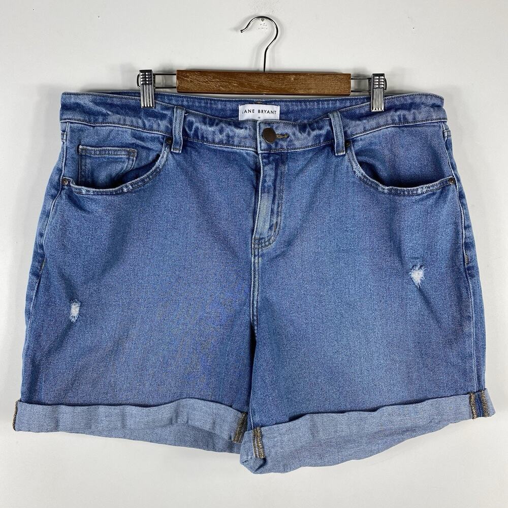 Lane Bryant Shorts 18 Mid-Rise Boyfriend Midi Distressed Blue Denim